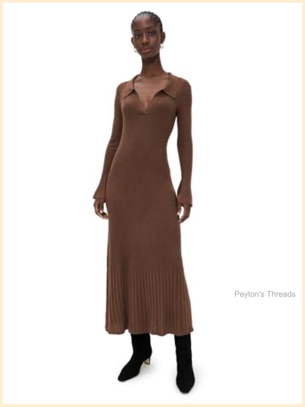 Long Sleeve Midi Wrap Dress with Collared Neck